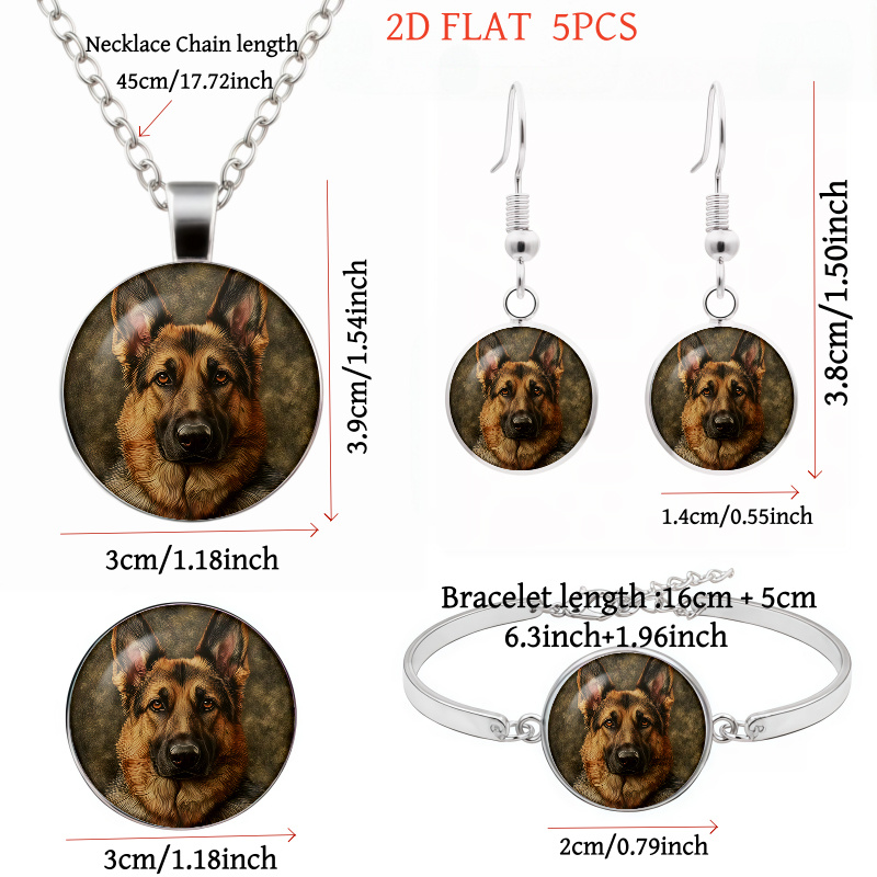 5pcs German Shepherd-Themed Women's Jewellery Set